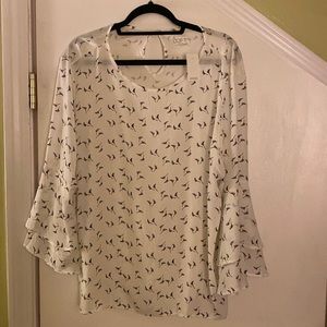 NWT LOFT tiered flutter sleeve silk blouse, size XL